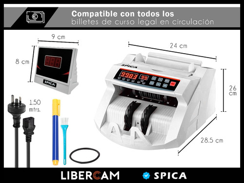 Imagen 4 de 10 de Contadora De Billetes Spica Sp-c20 Detecta Dinero Falso