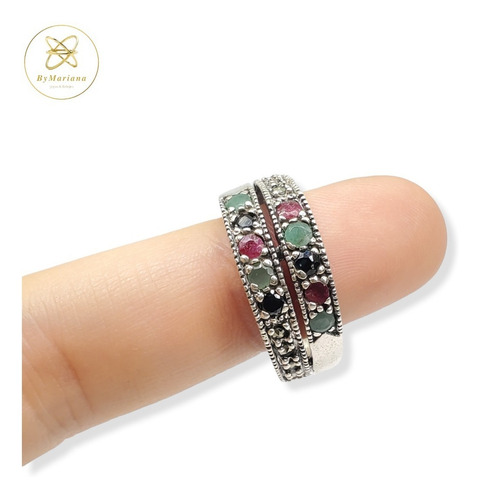 Imagen 8 de 10 de Anillo Plata Raices Piedras De Colores