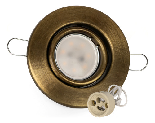 Pack X 10 Spot Para Techo Circular Metal Gu10 Bronce + Led Estructura Luz Cálida