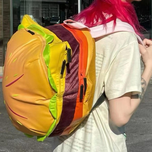 Mochila Cheeseburger Fashion Tote Zipper Pouch Uso Diário