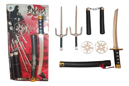 Kit Armas De Brinquedo Ninja Guerreiro Com Espada E Shuriken Cor N/a