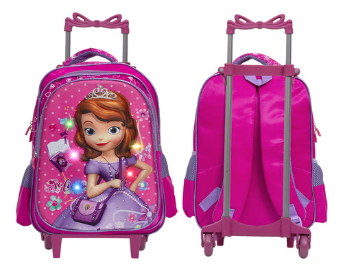 Mochila Infantil Princesa Sofia Luz Led Com Rodinhas Tam G