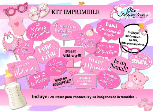 Kit Imprimible Photocalls Baby Shower Rosa