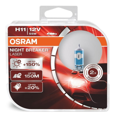 Par Lâmpada Osram Night Breaker Laser  H11 150%+luz 55w/12v