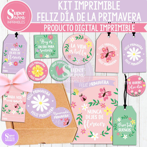 Kit Imprimible Feliz Día De La Primavera Tags Etiquetas Tarj