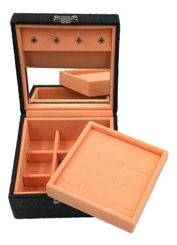 Imagem 1 de 4 de Maleta Estojo Porta Joias Mini Com Espelho Interno Salmão