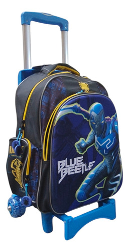 Mochila Primaria Con Carro Blue Beetle 3d Brilla Fotorama Azul 3d Neon