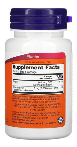 Vitamina B12 5000iu Con Ac. Fólico X 60 Comp. - Now Foods Sabor Neutro