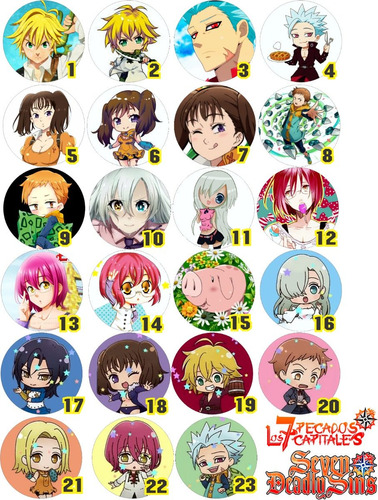 7 Pecados Capitales Pins Botones Nanatsu No Taizai Anime 