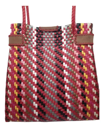 Bolsa De Toquilla Y Piel En Rojo Con Toques De Colores Acabado De