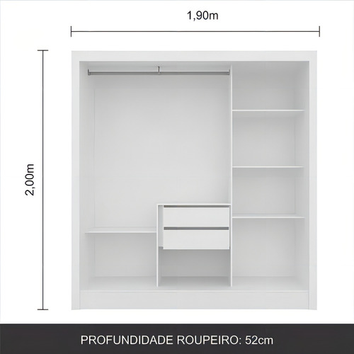 Guarda Roupa Casal Paula C/espelho 3 Pts Central Branco