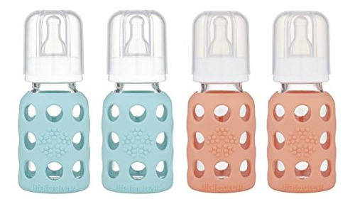 Lifefactory 4oz Glass Baby Bottle (mint/cantaloupe 4pk)