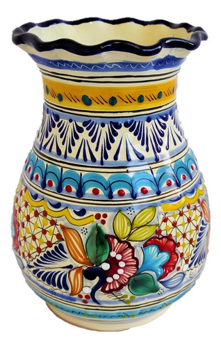 Elegante Florero Jarrón Colores De Talavera E/gratis Premium