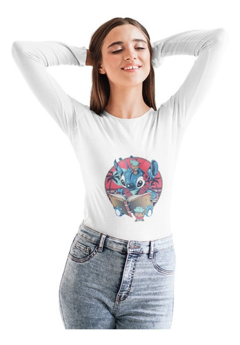 Polera Larga Dama Lilo Y Stitch Mono 326 Arte Estampado 