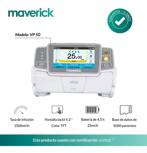 Imagen 2 de 8 de Bomba De Infusión Volumétrica Maverick Vp-50 Premium