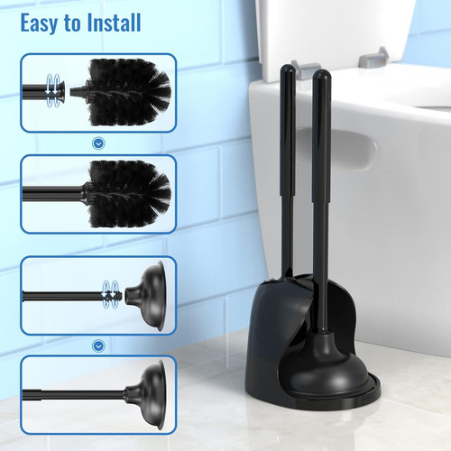Cepillo Escobilla Sopapo Inodoro Baño Set Limpieza 2 En 1 Negro