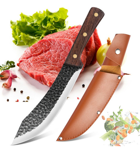 Cuchillo Artesanal Con Funda De Cuero Calidad Premium Pro Marrón