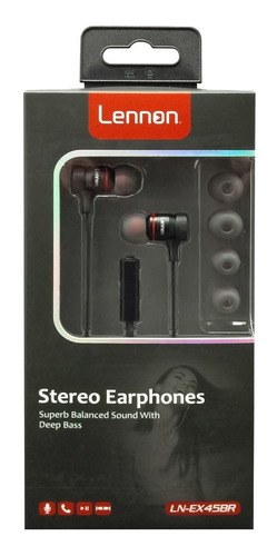 Audifonos Metalicos Con Manos Libres Lennon Ln-ex45 Color Negro