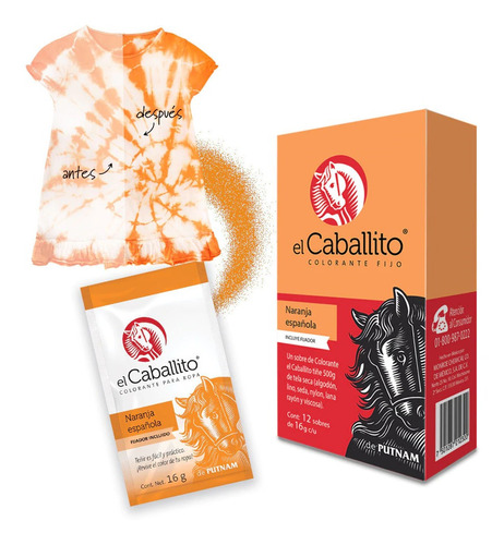 Colorante Caballito Teñir Telas Pintar Ropa Naranja (100pz)