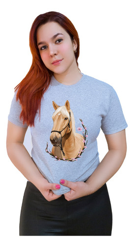 Polera Dama Estampada 100%algodon Caballo Con Flores 332