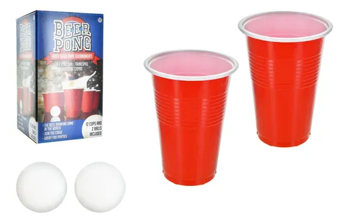 Juego Beer Pong Original En Caja 12 Vasos +2 Pelotas Rojo