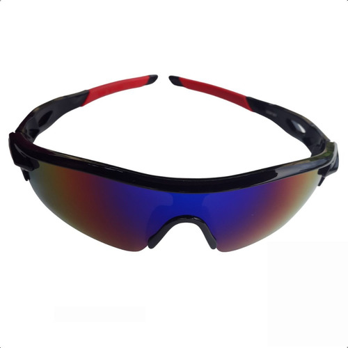 Óculos Proteção Solar Uv400 Ciclismo, Caminhada, Corrida Armação Preto E Vermelho Lente Preto Espelhado