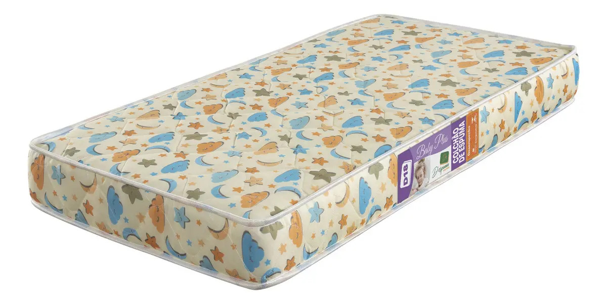 Colchão Infantil Baby Plus Estampado Amarelo Para Berço D18 130x70 D'Espuma