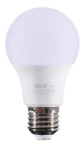 Imagen 1 de 5 de Lámpara Led Sica 9w - Clásica Luz Cálida - Bajo Consumo