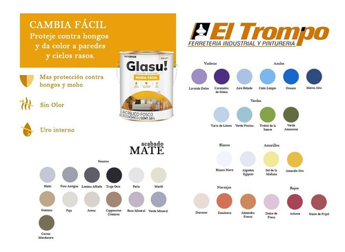 Pintura 3,6l Latex Glasu Interior Azul Oceano Anti Hongo
