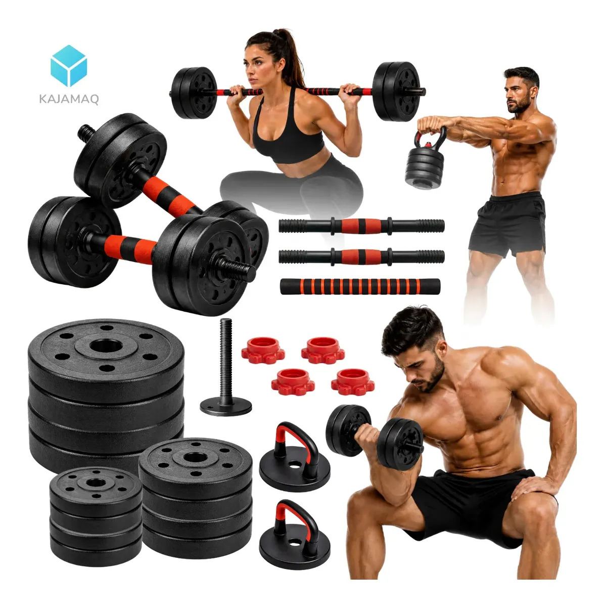 kit halteres 40kg kettlebell peso 6 em 1 halter barra anilhas ajustável para treino musculação fitness em casa biceps triceps alteres alter anilha dumbbell emborrachado