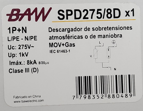 Imagen 2 de 2 de Descargador De Sobretensiones, Rayos Mov+gas Clase Iii 8ka
