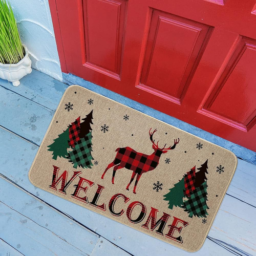 Nuanchu Bienvenido Alfombra De Puerta De Reno Árbol De Navid