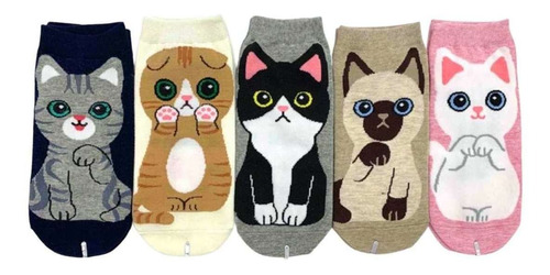 Pack 6 Pares Calceta Algodón Diseño Gato Cute Surtido Kawaii