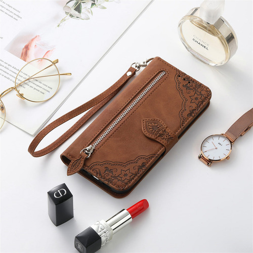 Funda De Piel Sintética Con Estampado De Flores Con Cremallera Para Motorola