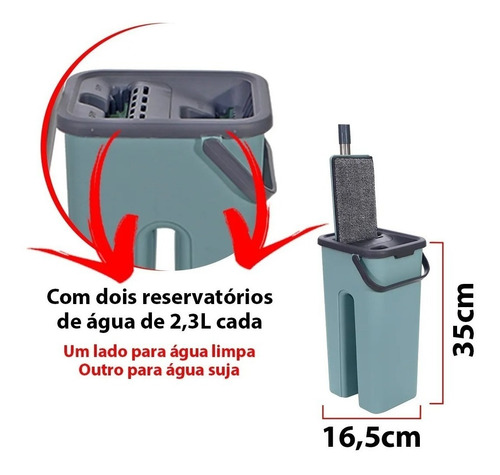 Mop Esfregão Balde Flat Para Limpeza De Piso + 1refil Brinde