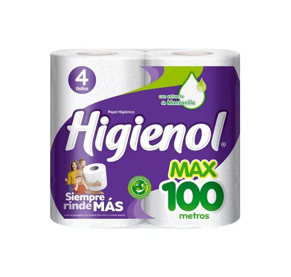 Papel higiénico Higienol MAX simple hoja 100 m de 4 u
