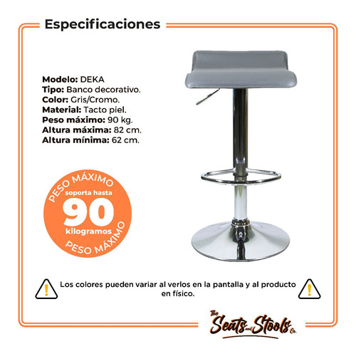 Set 2 Bancos Barra Giratorio Ajustable Moderno Gris Msi