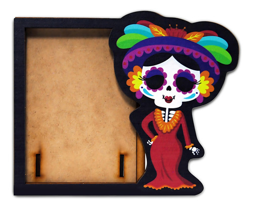 Portarretrato Divina Creacion Calaverita Color Natural Diseño Catrina Para Foto De 10 Cm X 15 Cm De Mdf X Unidad
