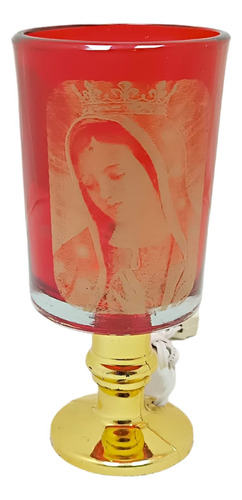 Lampara Tipo Veladora Vaso Rojo Imagen Virgen Foco Normal