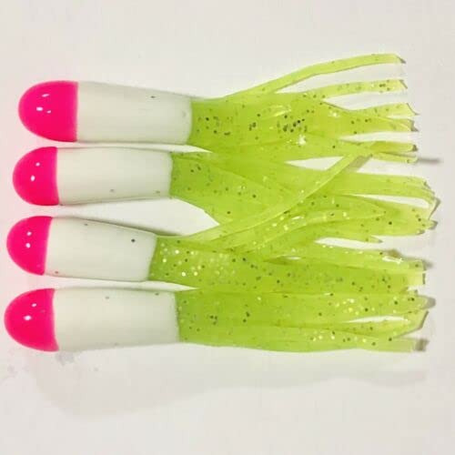 50 Falda Jig Tubo Tipo Crappie 2  Color Rosa Blanco