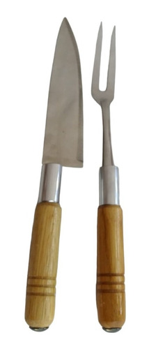 Set Cuchillo 30cm Y Pincho 28cm  Para Asado Mango Madera 