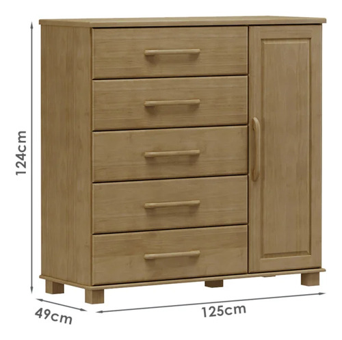 Comoda 5 Gavetas 1 Porta Madeira Maciça 125 Cm 2251 Freijo M