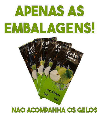 Embalagem Para Gelo Saborizado Sabor Maça Verde 500 Unidades