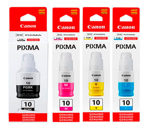 Combo 4 Botella Tinta Canon Gi 10 Negro Cian Magenta Amarill