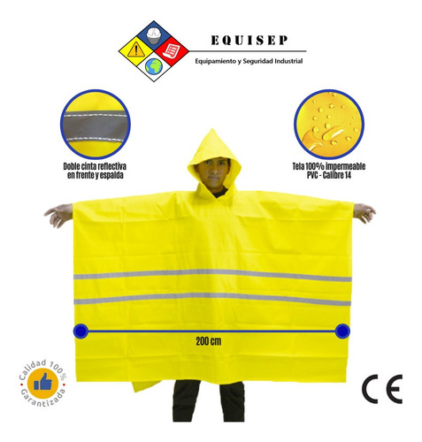 Imagen 2 de 8 de Poncho Pvc Impermeable | Con Reflectivo | Calibre 14