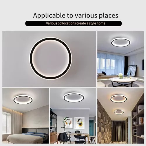 Lámpara De Techo Led Para Baño De Interior,circular Y Negra.
