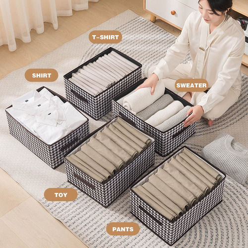 Caja Organizadora De Ropa Para Armario Con Asa, De Tela, Con