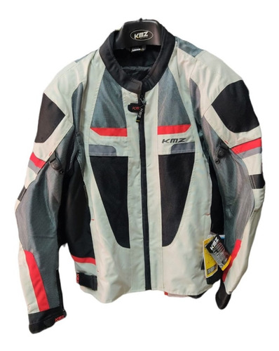 Chaqueta Moto! Marca Kmz Race Gris Rojo Protecciones. 