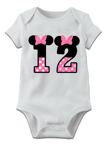 Pañalero Personalizado Con Numero Minnie Mouse Blanco 9 M Numero 12 Minnie Mouse