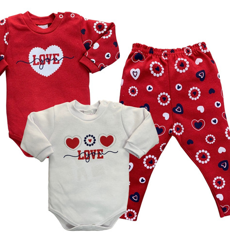 Conjunto Infantil Menina 3 Peças Linha Premium Vermelho Body